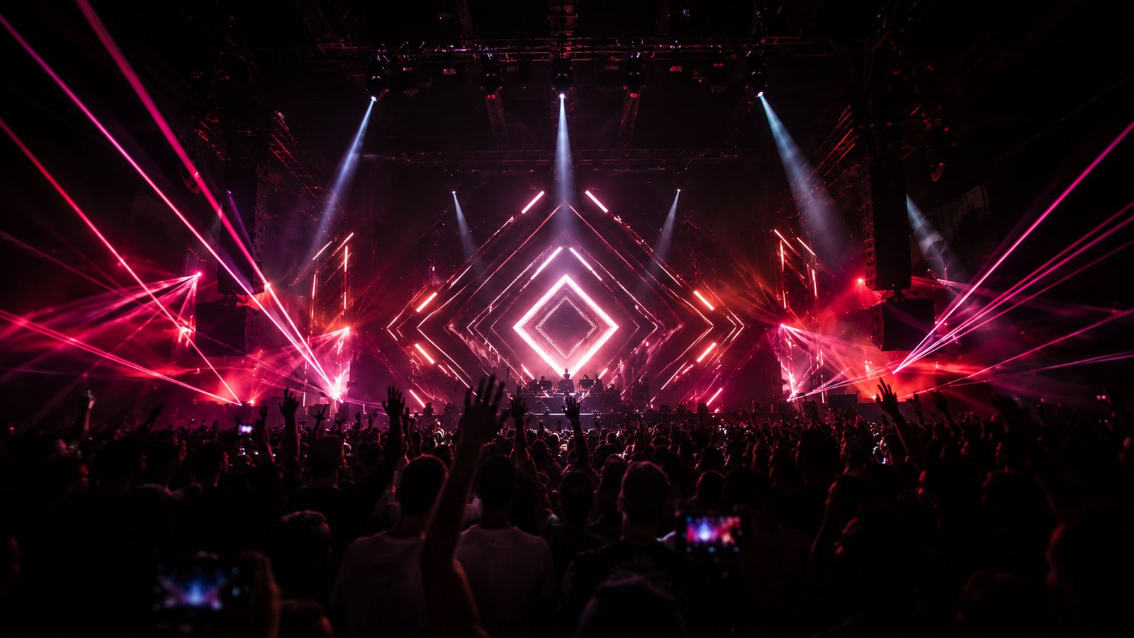 Live performance, stage lit from behind